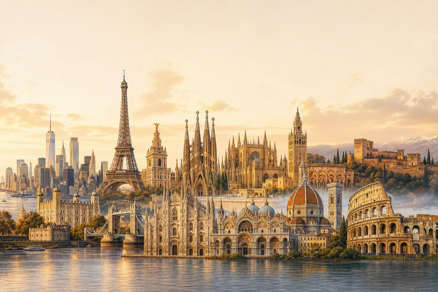 Europe trip landmarks panorama